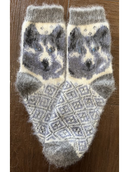 Шкарпетки чоловічі з козиного пуху з вовком сірим