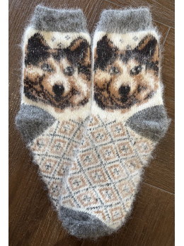 Шкарпетки чоловічі з козиного пуху з вовком коричневим