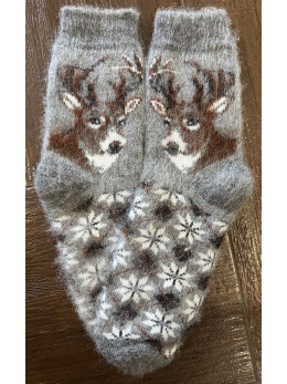 Шкарпетки чоловічі з козиного пуху з лосем на сірому