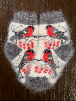 Шкарпетки дитячі з козиного пуху для малюків з снігурем на білому