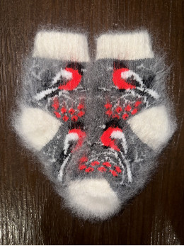Шкарпетки дитячі з козиного пуху для малюків з снігурем на сірому