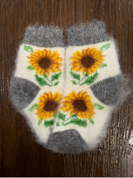 Шкарпетки дитячі з козиного пуху для малюків з соняхом на білому