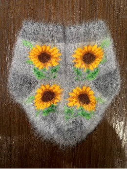 Шкарпетки дитячі з козиного пуху для малюків з соняхом на сірому