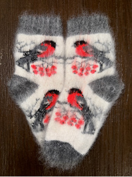 Шкарпетки дитячі з козиного пуху для дошкільнят з снігурем на білому