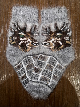 Шкарпетки дитячі з козиного пуху для дошкільнят з оленем на сірому