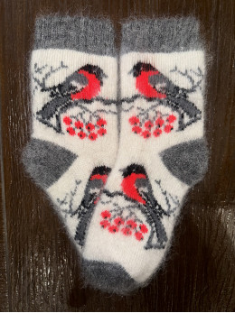 Шкарпетки з козиного пуху для школярів з снігурем на білому