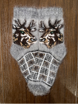 Шкарпетки з козиного пуху для школярів з оленем на сірому