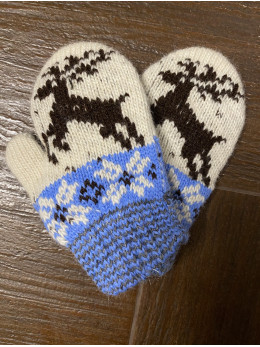 Ангорові дитячі рукавички для немовлят олень коричневий на білому