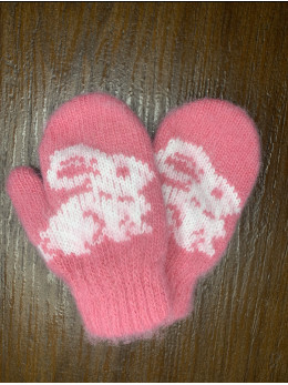 Ангорові дитячі рукавички для немовлят кролик на рожевому