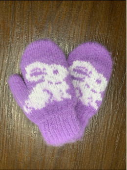 Ангорові дитячі рукавички для немовлят кролик на фіолетовому