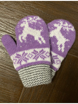 Ангорові дитячі рукавички для малюків олень на фіолетовому