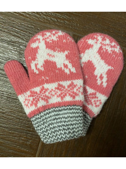 Ангорові дитячі рукавички для малюків олень білий на рожевому