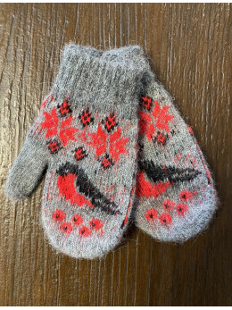 Ангорові дитячі рукавички для малюків снігур на сірому