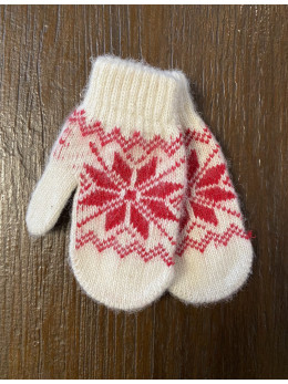 Ангорові дитячі рукавички для малюків зірочка червона на білому