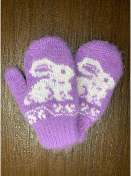 Ангорові дитячі рукавички для малюків кролик на фіолетовому