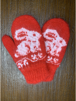 Ангорові дитячі рукавички для малюків кролик на червоному