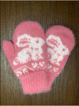 Ангорові дитячі рукавички для малюків кролик на рожевому