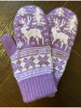 Дитячі рукавички для підлітків із білим оленем на фіолетовому