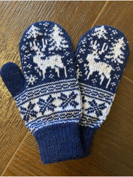Дитячі рукавички для підлітків із білим оленем на синьому