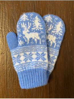 Дитячі рукавички для підлітків із білим оленем на голубому
