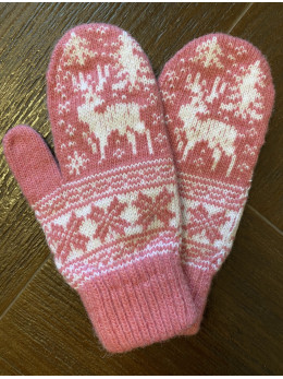 Дитячі рукавички для підлітків із білим оленем на рожевому