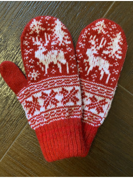 Дитячі рукавички для підлітків із білим оленем на червоному