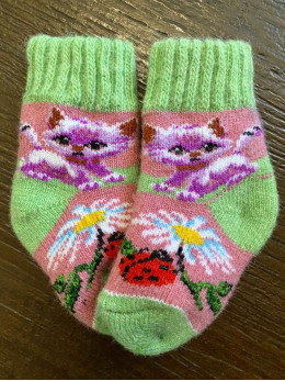 Ангорові дитячі носки р.1 котик з ромашкою та сонечком зелена