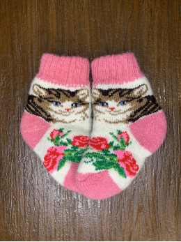 Ангорові дитячі носки р.1 котик із розочкою рожевий
