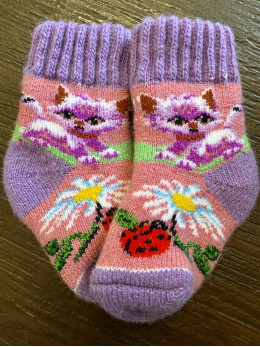 Ангорові дитячі носки р.2 котик з ромашкою та сонечком фіолетовий