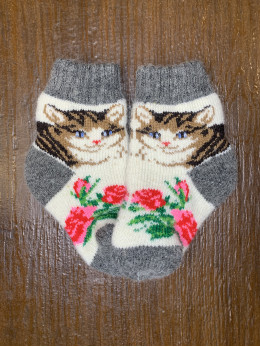 Ангорові дитячі носки р.2 котик із розочкою сіра