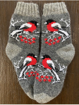 Ангорові дитячі носки р.3 снігур з білим крилом на сірому
