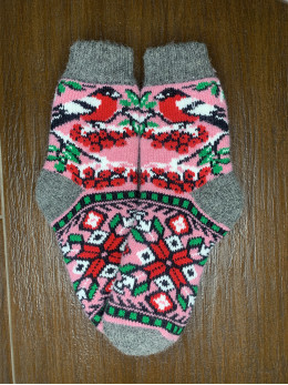 Ангорові дитячі носки р.3 снігур на рожевому