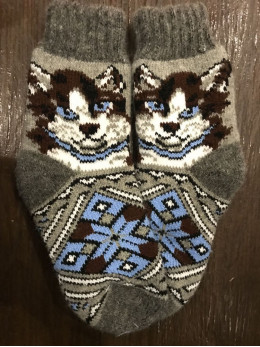 Ангорові дитячі носки р.4  котик з синім
