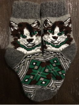 Ангорові дитячі носки р.4  котик з зеленим