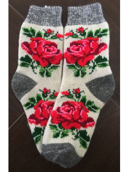 Ангорові жіночі носки з розою червоною на білому