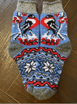 Ангорові жіночі носки з снігурем на синьому