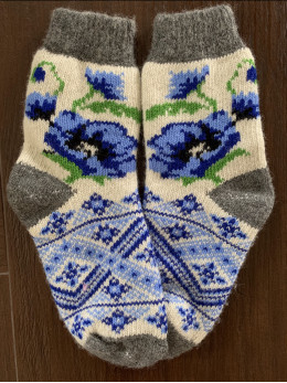 Ангорові жіночі носки мак синій з орнаментом 