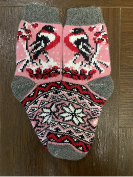 Ангорові жіночі носки снігур із зірочкою на рожевому