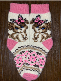 Ангорові жіночі носки песик з бантиком рожевий