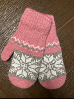 Ангорові жіночі рукавички зірочка комбінова рожева