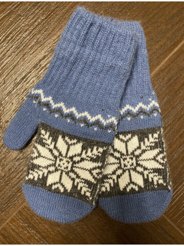 Ангорові жіночі рукавички зірочка комбінова голуба з сірим