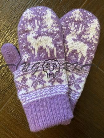 Дитячі рукавички для підлітків із білим оленем на фіолетовому