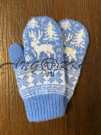 Дитячі рукавички для підлітків із білим оленем на голубому