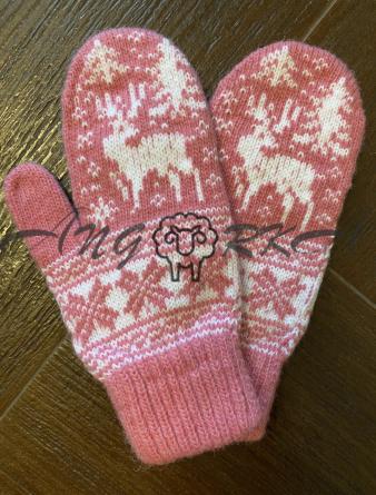 Дитячі рукавички для підлітків із білим оленем на рожевому
