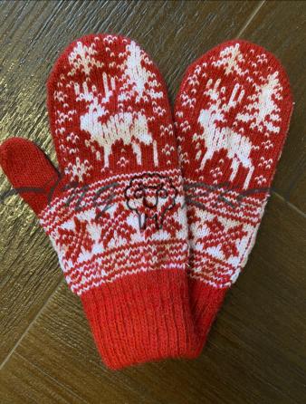 Дитячі рукавички для підлітків із білим оленем на червоному