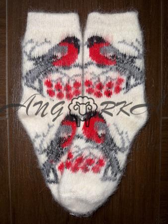 Жіночі шкарпетки з козиного пуху з снігурем на білому