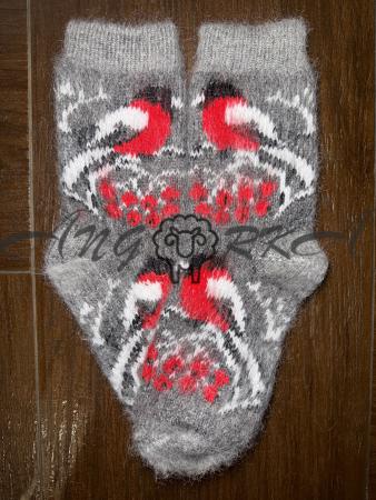Жіночі шкарпетки з козиного пуху з снігурем на сірому