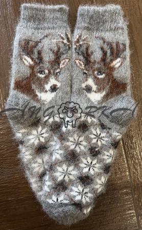 Шкарпетки чоловічі з козиного пуху з лосем на сірому