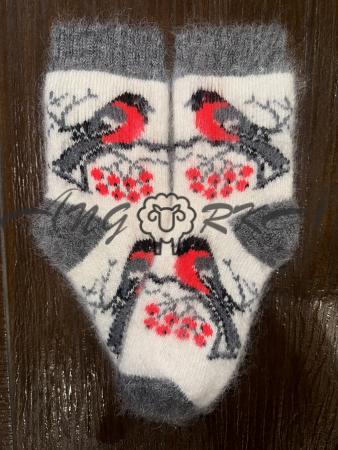 Шкарпетки з козиного пуху для школярів з снігурем на білому