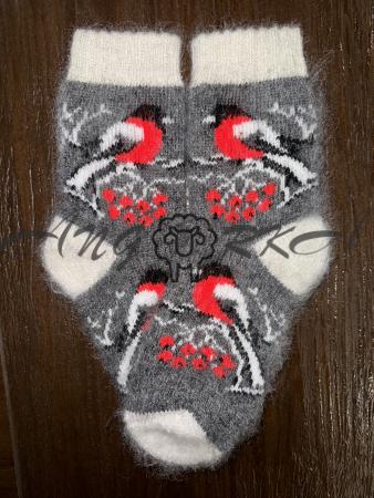 Шкарпетки з козиного пуху для школярів з снігурем на сірому